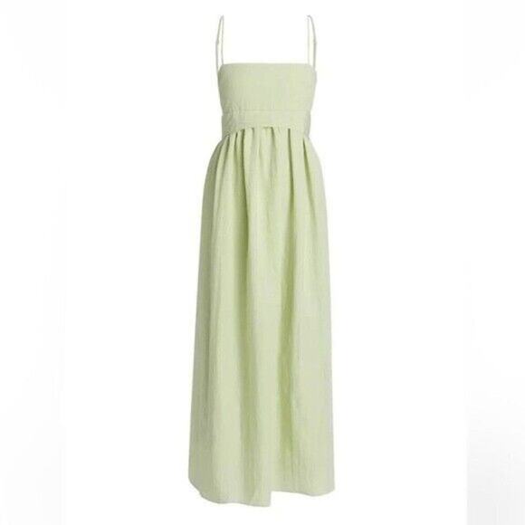 VINCE Sweet Grass Green Bow Pleated Back Maxi Dress Size Large - Picture 4 of 13